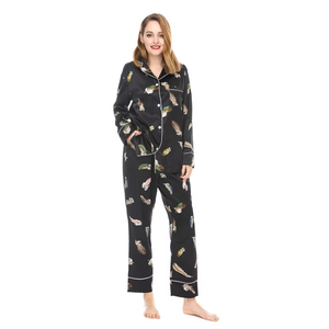 Conjunto de Pijama para Mujer, Color Morado, Poliéster/Algodón, Cuello Alto, Manga Larga, Cintura Elástica con Cordón, Color Sólido, Ropa de Dormir para Verano - Product Image 3