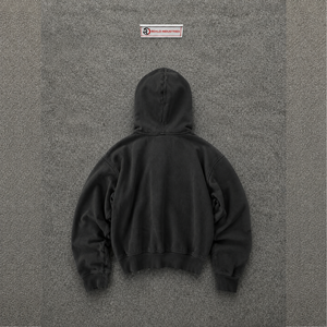 Black Distressed Zip Up Hoodie With Studded Sleeves Oversized Washed Grunge Streetwear Breathable Hooded Sweatshirt Regular Fit - Product Image 6