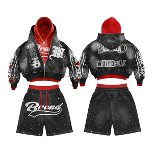 Conjunto de Sudadera con Capucha y Pantalones Cortos de Felpa de Algodón Grueso Personalizado para Hombre, Estilo Urbano, de Alta Calidad - Product Image 3