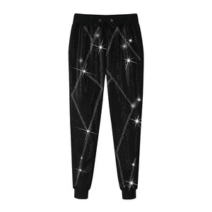 Women Black Hooded Tracksuit Set Full Zip <b>Jacket</b> Jogger Pants Geometric <b>Glitter</b> Print Breathable Polyester Casual Autumn WearOEM - Product Image 4