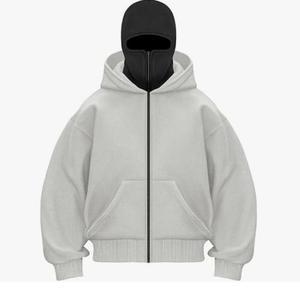 Nouvelle Arrivée : Sweat à Capuche Balaclava Sur Mesure 100% Coton Polaire, Coupe Oversize à Épaules Tombantes, Style Streetwear avec Poches, Fermeture Éclair, Motifs Unis - Product Image 5
