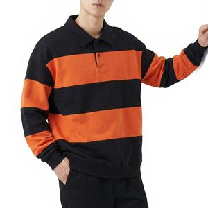เสื้อโปโลผู้ชายผ้าฝ้าย 100% ลายทางสีตัดต่อ แขนยาว คอปกติดกระดุม แบบลำลอง ถักทอ - Product Image 3
