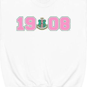 Sweat-shirt blanc à col rond avec imprimé graphique rose et vert 1908, manches longues, en molleton de coton, pull décontracté pour femme, haut d'hiver - Product Image 3