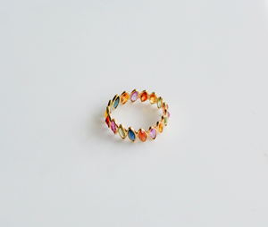 Anillo de Eternidad con Corona de Zafiros Multicolor Corte Marquesa en Oro Amarillo Sólido de 18k - Product Image 3