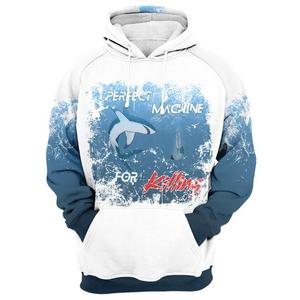 Sweat à capuche Killer Shark pour homme, pull à capuche imprimé par sublimation, design dégradé bleu foncé, logo frontal, streetwear d'automne - Product Image 3