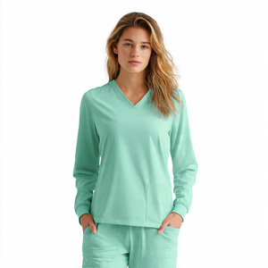 Nurse Uniform Short Sleeve Knitted 100% Cotton Breathable Comfortable Nursing <b>Scrub</b> <b>Tops</b> Hospital <b>Scrub</b> Shirts Customized Color - Product Image 4