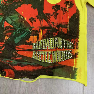 เสื้อยืดแขนสั้นสีเหลืองประดับเพชรเทียม แบรนด์แฟชั่นคุณภาพสูง ขายส่ง - Product Image 5