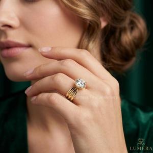 Anillo de Compromiso de Oro Amarillo de 9K, 10K, 14K, 18K con Diamante Cultivado en Laboratorio con Corte Redondo y Certificado IGI, Anillo de Boda Solitario de Lujo con Banda Ancha - Product Image 6
