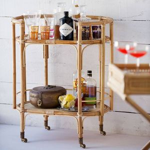 Premium Quality Wicker Serving <b>Trolley</b> With Functional Storage Shelves And Smooth Rolling Wheel Design - Product Image 1