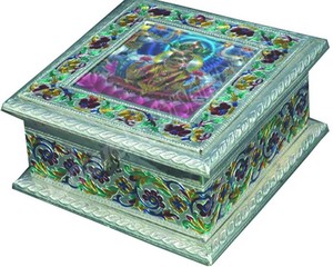 Gold-Plated Brass <b>Rectangular</b> Tray with Antique Flower Enamel Design Embossing Printing Metal Craft Home Decoration Box - Product Image 2