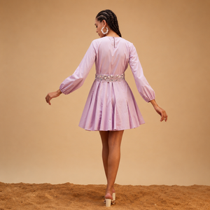 Elegante Vestido Casual de Algodón Lila Lavable, Tejido Sólido, Cuello Barco, Sin Mangas, Bordado, para Mujer, Verano - Product Image 4