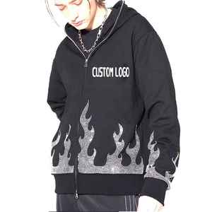 Créez votre propre sweat à capuche en molleton français 500 GSM avec impression DTG de pierres précieuses et strass, style hip-hop, effet usé, fermeture éclair, pour hommes. - Product Image 4