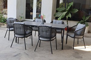 ROCF-041 Chaise d'extérieur moderne en osier avec coussin gris, structure métallique, mobilier de jardin contemporain, résistant aux intempéries - Product Image 6