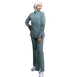 Stylish Custom Muslim Woven Spandex/Polyester Medical <b>Scrub</b> <b>Set</b> Nursing Uniform Long Sleeve Modest Fit for Women Hospitals - Product Image 2