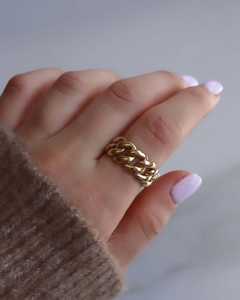 Anillo de Eslabones Cubanos Lisos de Lujo, Acabado Pulido, Unisex, Cadena de Eslabones Texturizados, Joyería Fina Moderna y Elegante, Oro Sólido de 10K, 14K, 18K - Product Image 2