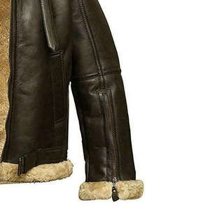 Men's Brown Genuine Leather Waterproof Breathable Eco-Friendly Moto <b>Jacket</b> Stand Collar Zipper Closure <b>Slim</b> <b>Fit</b> Winter Wear - Product Image 4