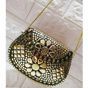 Wholesale FAIZA CRAFT <b>Silver</b>-Plated Mosaic Bohemian Patterns Metal Hardware <b>Clutch</b> Vintage Handmade Mosaic Stone Metal Crafts - Product Image 5