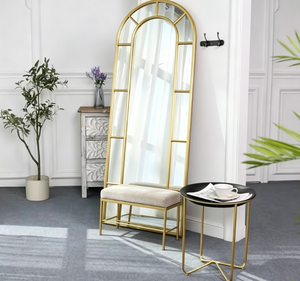 Modern Gold <b>Framed</b> <b>Arched</b> Glass Full Length Wall Mirror Standing Floor Vanity Decorative Bedroom Dressing Mirror - Product Image 4