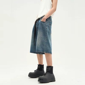 Pantalones Cortos de Mezclilla para Hombre, Estilo Urbano, Ecológicos, Corte Recto Holgado, Colección de Verano, Tejido de Punto, en Tonos Claros y Oscuros - Product Image 4