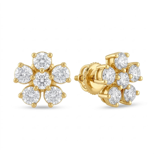 Pendientes de Flor Modernos Chapados en Oro de 14K con Racimo de Diamantes Redondos de Corte Brillante para Mujer, Regalos para Compromiso y Fiestas - Product Image 1