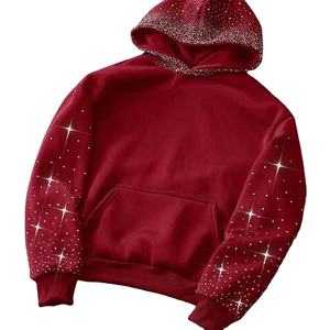 Rhinestone <b>Red</b> <b>Hoodie</b> Crystal Studded Sparkle Pullover <b>Hoodie</b> Custom Streetwear Luxury Rhinestone <b>Hoodie</b> <b>Red</b> Crystal Embellished - Product Image 2