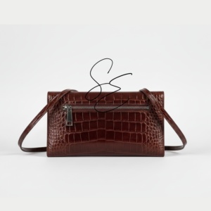 Sac bandoulière en cuir véritable gaufré croco marron pour femme, sac à fermeture à bouton-pression, sac à bandoulière de qualité supérieure, sac enveloppe OEM/ODM - Product Image 5