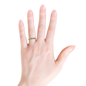 Anillo de Compromiso Vintage de Lujo con Gema Verde y Diamantes Alternados, Media Eternidad, para Mujer, Oro 10K 14K 18K, Plata 925 935 - Product Image 3