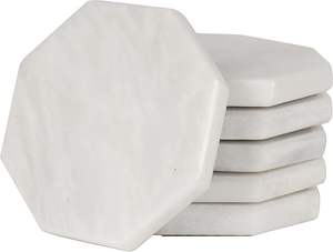 Ensemble de sous-verres carrés en marbre blanc, lot de 4, pour le Nouvel An, les mariages, les anniversaires, les cadeaux de pendaison de crémaillère, en pierre - Product Image 6