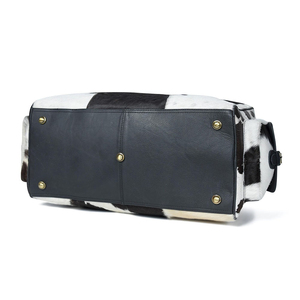 Cowhide Leather Boston <b>Bag</b> Animal Print Shoulder Strap Large Capacity Travel Duffel Unisex Classic Style Zipper Closure - Product Image 4