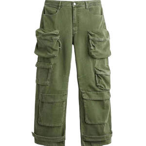 Pantalones Cargo Verde Oliva para Hombre, Cintura Alta, Múltiples Bolsillos, Estilo Ropa de Trabajo, para Otoño - Product Image 1