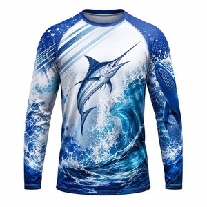 Camisa de Pesca de Manga Larga para Hombre, Impresión por Sublimación, UPF 50, Anti-UV, Azul, Diseño Personalizado, Poliéster, Estilo Pullover - Product Image 1