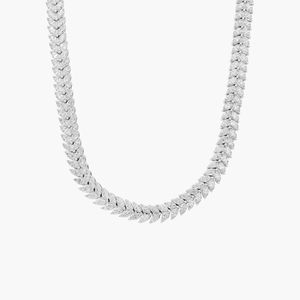 Two Row Tennis <b>Necklace</b> With 18.85 CTW Marquise Cut Lab-Grown Diamonds In Yellow Gold - Product Image 3