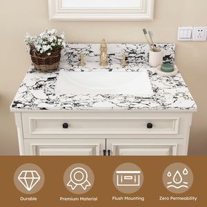 Top per Mobile Bagno in Marmo Artificiale 31x22 Pollici con Lavabo in Ceramica Sottopiano e Paraschizzi a 3 Rubinetti per i Tuoi Mobili Bagno - Product Image 5