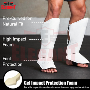 White Color OEM Service Best Supplier Durable Lightweight Boxing MMA Shin Guards Leather Hook and Loop Protective Boxing Gear - Product Image 6
