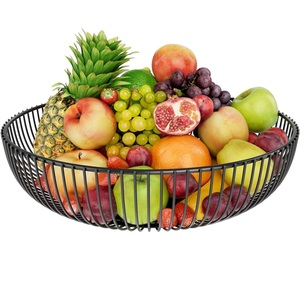 Contemporary Slatted Wire Mesh Fruit <b>Basket</b> Matte Black Powder Coated Metal Bowl Storage Vessel Dining <b>Table</b> Decor - Product Image 1