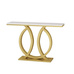 Mesa Consola Creativa con Marco de Acero Inoxidable Dorado y Tapa de Vidrio Templado de Dos Niveles, Rectangular, para Entrada, Sofá o Decoración - Product Image 5