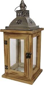Farol de Vela Rústico de Madera y Metal, Farol Decorativo Estilo Granja con Paneles de Vidrio para Decoración del Hogar y Bodas - Product Image 3