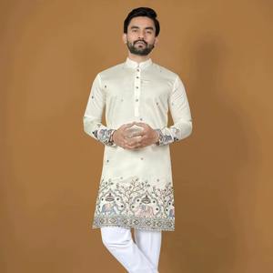 Kurta Pajama de Algodón Grueso de Primera Calidad para Hombre con Elegante Estampado Digital, Traje de Fiesta Disponible para la Venta - Product Image 6