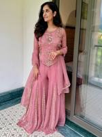 Robe Anarkali brodée rose traditionnelle indienne et pakistanaise pour femmes, longueur au sol, avec dupatta, tenue de mariage
