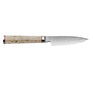 Ensemble de couteaux de cuisine à manche brun clair avec lames à motifs argentés, bloc en bois et ciseaux pour trancher, hacher et préparer les aliments - Product Image 2