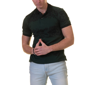 Camisa Polo de Manga Corta con Estampado Floral Verde Oscuro para Hombre, Informal, Transpirable, de Tela de Algodón, Corte Regular - Product Image 3