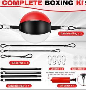 HAWK SPORTS INDUSTRIES Balón de velocidad de doble extremo para boxeo, entrenador de reacción de PU, rojo, negro, blanco, saco de boxeo ajustable para suelo y techo con cuerda - Product Image 4