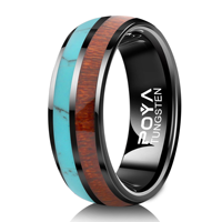 Bague en carbure de tungstène avec incrustation turquoise et bois de baril – Alliance de mariage unisexe, ajustement confortable, bijou de fiançailles et de promesse