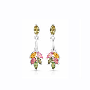 Boucles d'oreilles pendantes en argent sterling 925 avec tourmalines multicolores, plaquées or 1 micron, bijoux floraux de créateur - Product Image 4