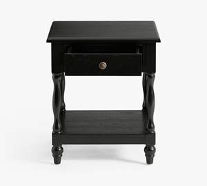 Mesa de Noche de Madera Negra con 1 Cajón, Mesa Auxiliar Tradicional para Dormitorio con Estante Inferior y Patas Torneadas - Product Image 2