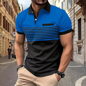 <b>Men's</b> Blue <b>Black</b> Striped Color Blocked Polo <b>Shirt</b> Short Sleeve <b>Slim</b> <b>Fit</b> Casual Knitted Contrast Trim Design - Product Image 6
