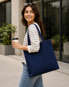 Bolsa de Mano de Lona Azul Marino, Color Sólido, Estilo Minimalista, Bolsa de Compras para Todas las Temporadas - Product Image 4