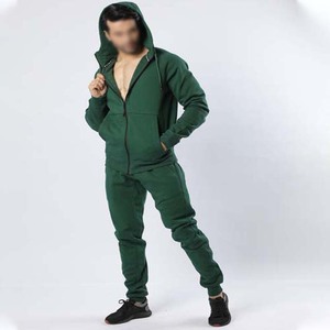 Survêtement vert à capuche pour homme, fermeture éclair intégrale, coupe décontractée, couleur unie, poches latérales, idéal pour l'automne, 100 % coton, poids moyen - Product Image 5