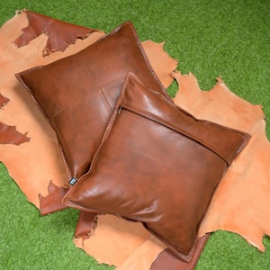 Brown PU Leather <b>Cushion</b> <b>Cover</b> Square Decorative Pillow <b>Cover</b> Washable Removable <b>Cover</b> for Sofa Bed Home - Product Image 2