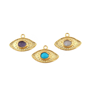 Textured 18K <b>Gold</b> Plated <b>Solid</b> Brass Eye Connector <b>Charm</b> Natural Amethyst Gemstone Single Bail Eye Link Necklace <b>Bracelet</b> Making - Product Image 2
